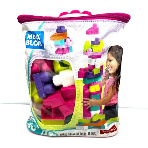 Fisher-Price Mega Bloks 1-5yrs 80 PCS Big Building Bag Multicolor Pink White - Picture 1 of 8